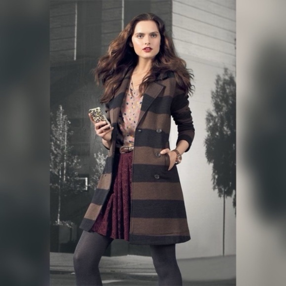 Splendid Long Double Breasted Cotton Blend Striped Coat Jacket SMALL